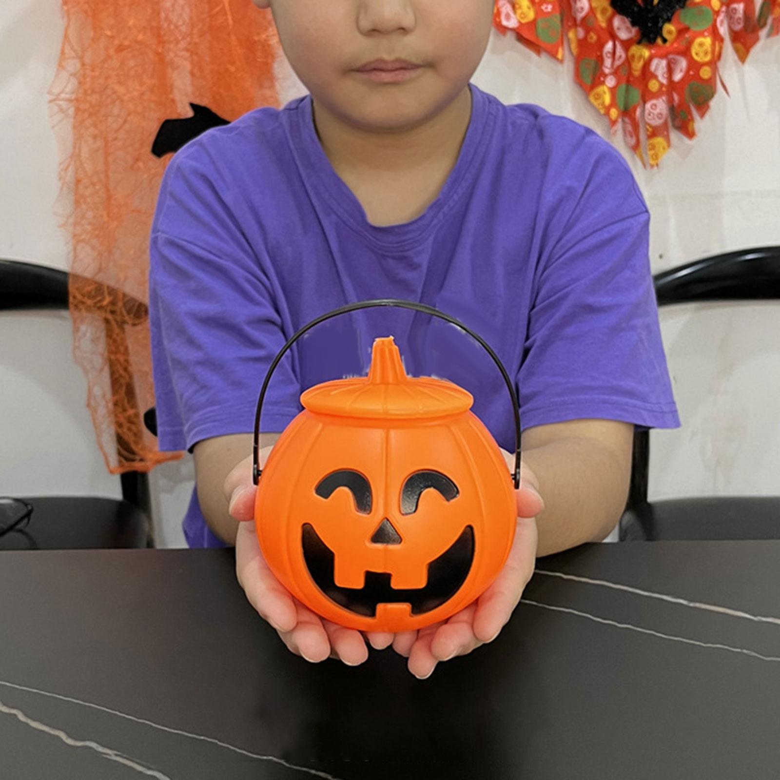 With Lid Candy Bucket Holder Props Candy Basket Organizer Trick or Treat Bucket Pumpkin Bucket for Banquet Thanksgiving Favors Holiday Party