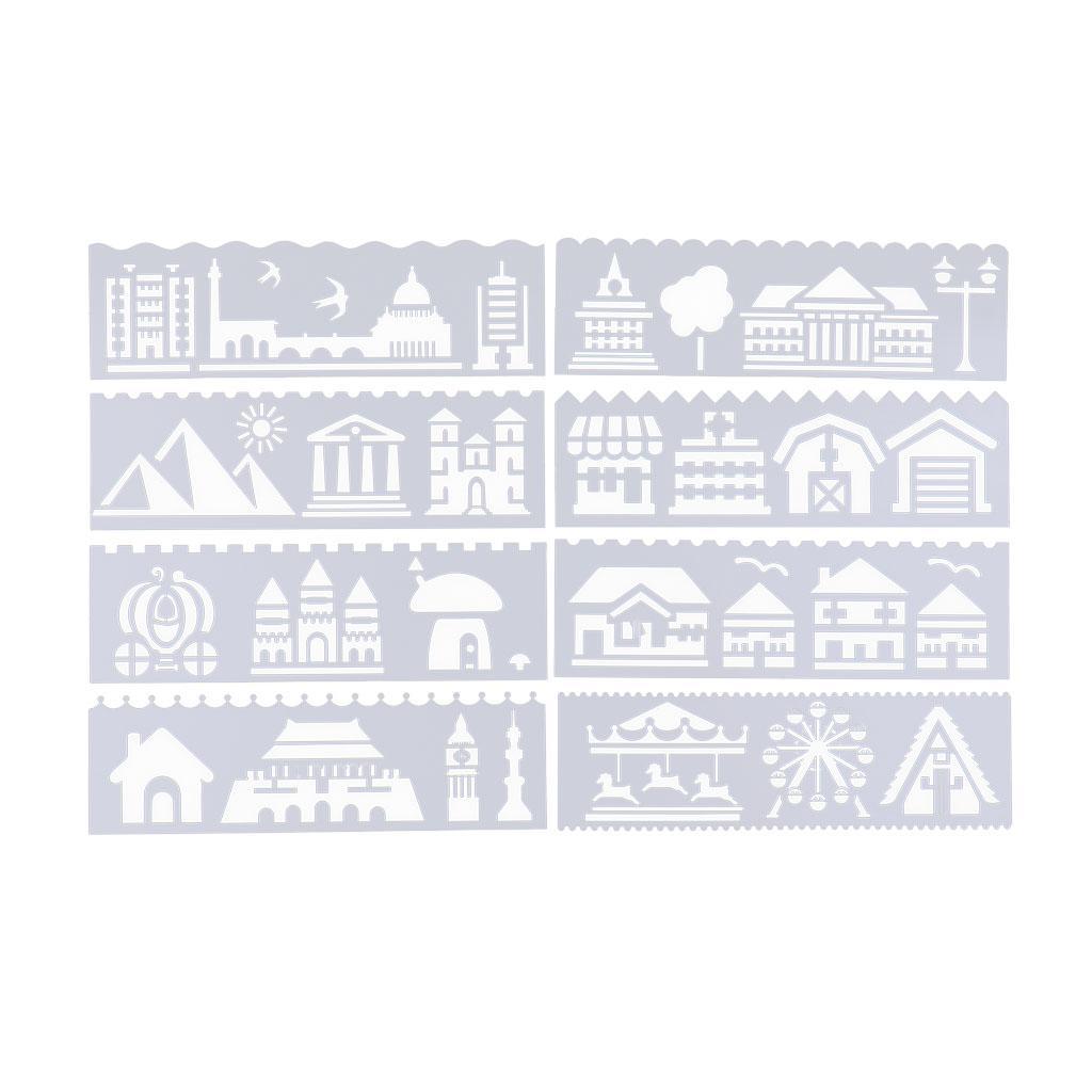 8 Style Journal Drawing Template Stencils Set  DIY Card