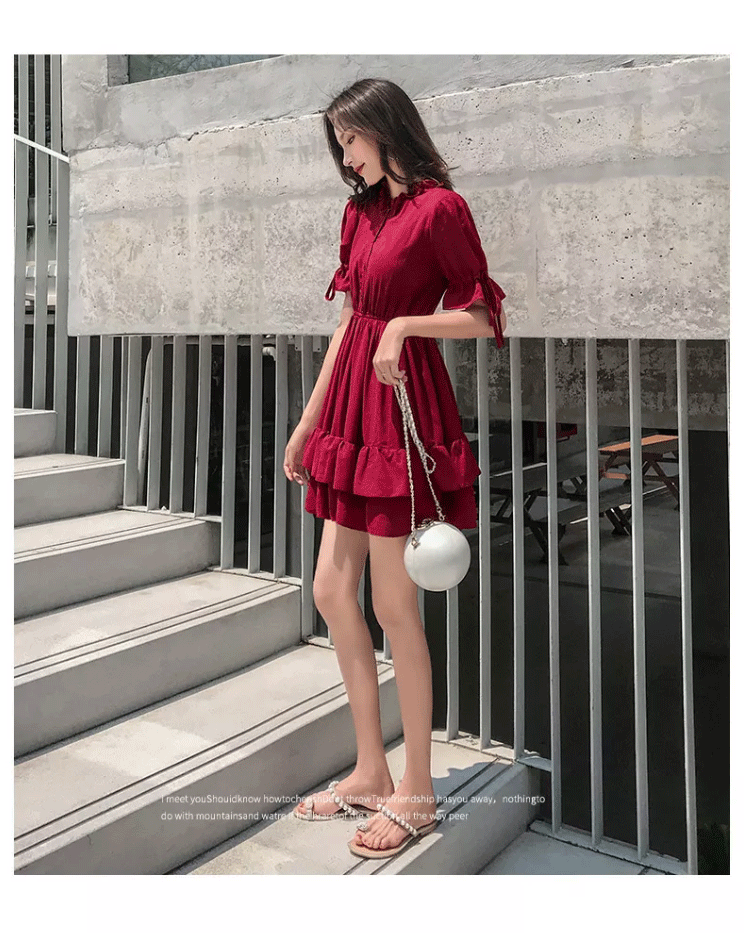 CHENGRUI Đầm voan nữ mùa hè 2023 váy mùa hè nữ sinh phiên bản Hàn Quốc lỏng lẻo nhỏ lưới váy nàng tiên đỏ