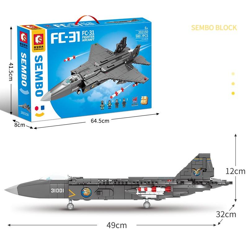 Đồ chơi Lắp Ráp Máy Bay Tiêm Kích FC-31, Sembo Block 202150 Xếp hình thông minh, Fighter Aircraft