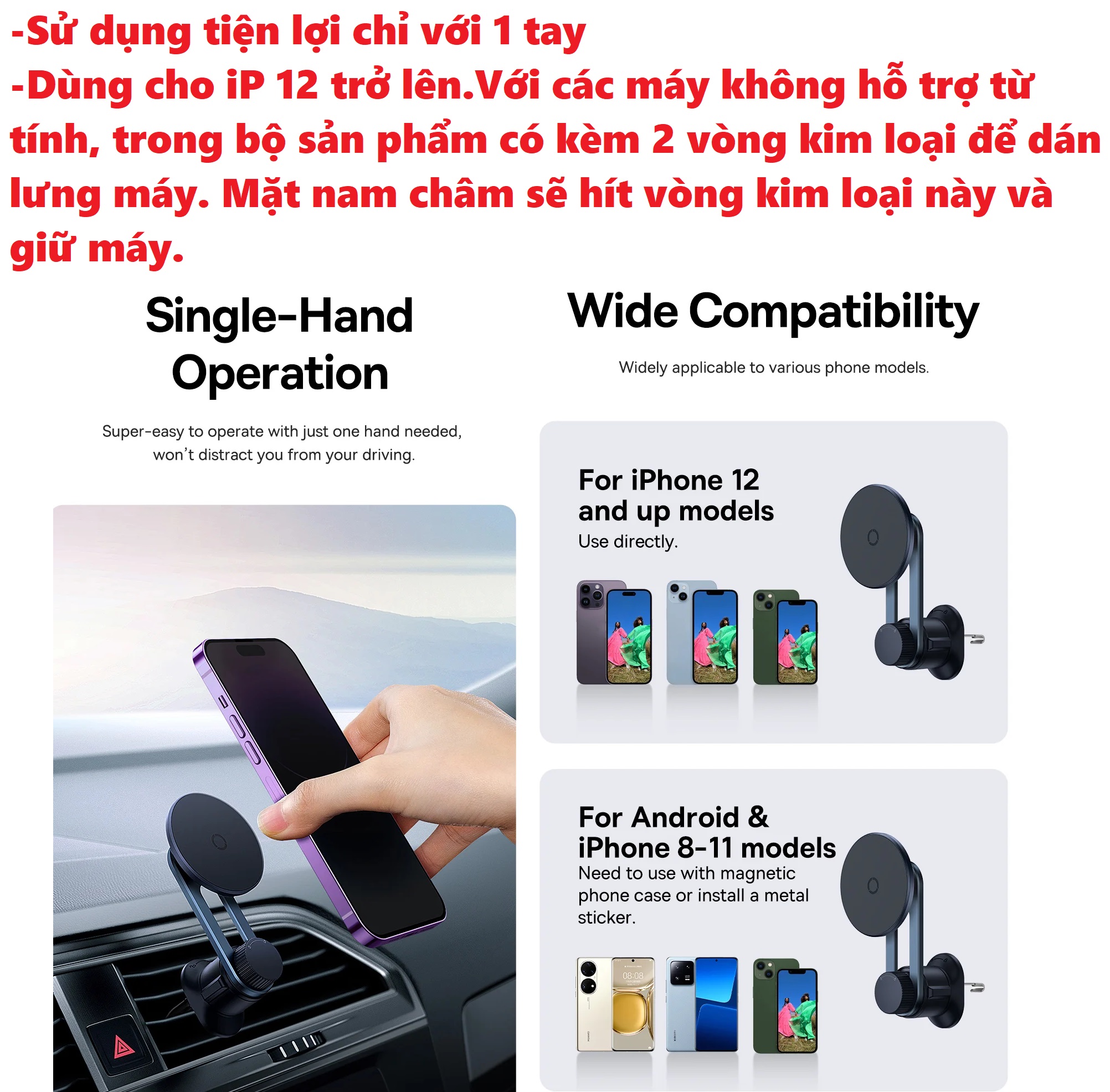 Giá đỡ điện thoại nam châm gắn cửa gió ô tô cho iPhone Baseus MagPro Car Mount BS-CW02 - Hàng chính hãng