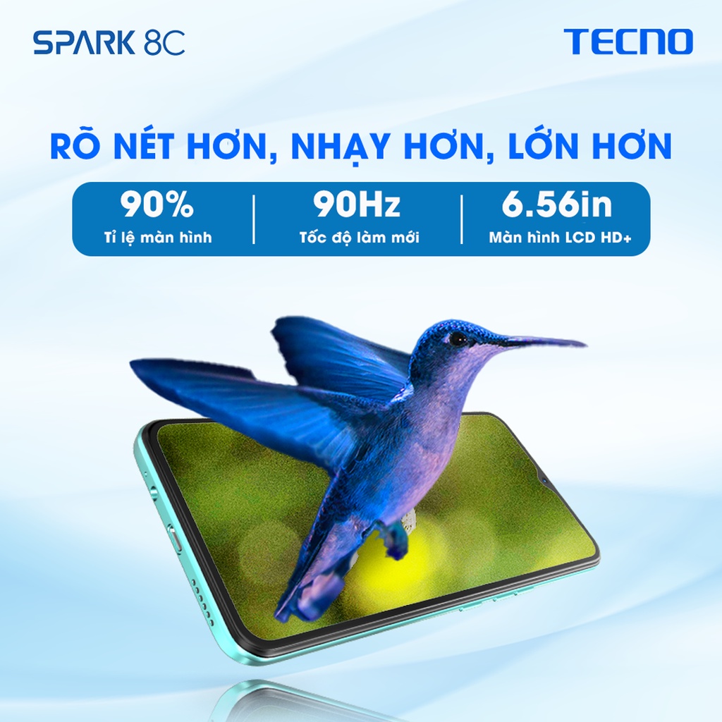 Điện thoại TECNO Spark 8C (4GB/64GB) - RAM tùy biến mở rộng tới 7GB |Pin 5000 mAh| 6.6&quot; HD+ 90Hz - Hàng chính hãng