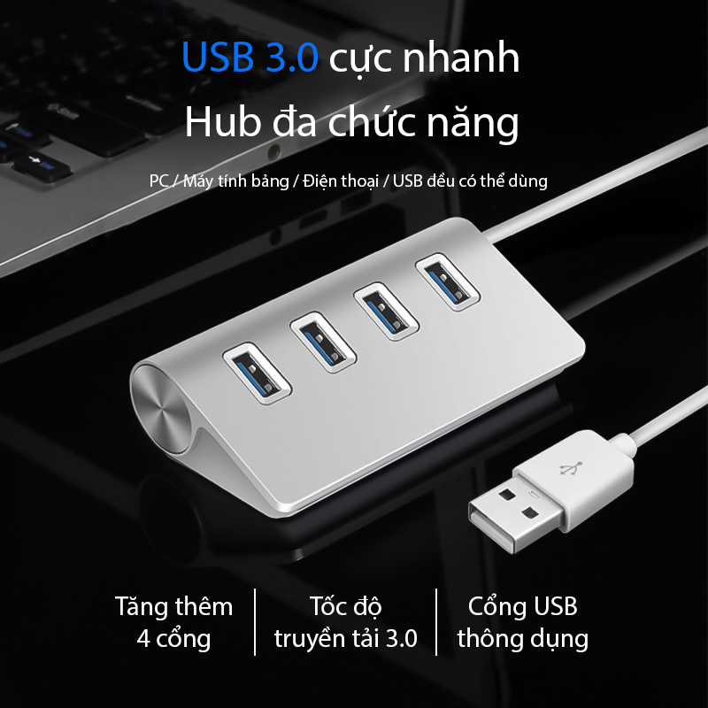 Hub bộ chia USB 3.0 MD1 tốc độ cực nhanh chất liệu hợp kim nhôm cực hiện đại có thể sử dụng cho nhiều thiết bị mà không bị chập chờn thích hợp cho cả máy tính và điện thoại