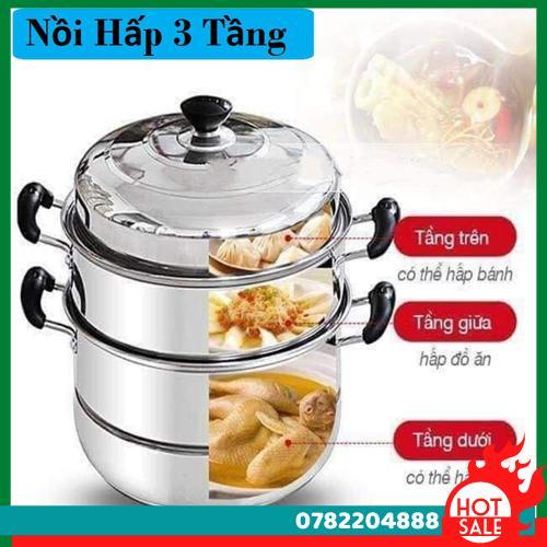 Nồi Hấp 3 Tầng Inox Cao Cấp - Nồi Hấp Cách Thuỷ Đa Năng Tiện Dụng Cho Mọi Nhà Bếp Nồi Hấp, Nồi Luộc Gà 3 Tầng Tiện Lợi - CH Hương Thị Miễn Phí Vận Chuyển