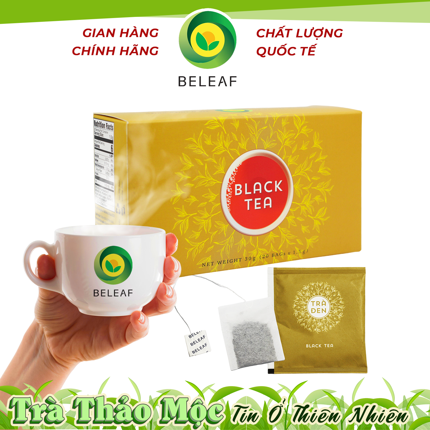 Trà Đen Thảo Mộc Cao Cấp Dạng Túi Lọc - Black Tea - Thương hiệu Beleaf hỗ trợ cải thiện tim mạch