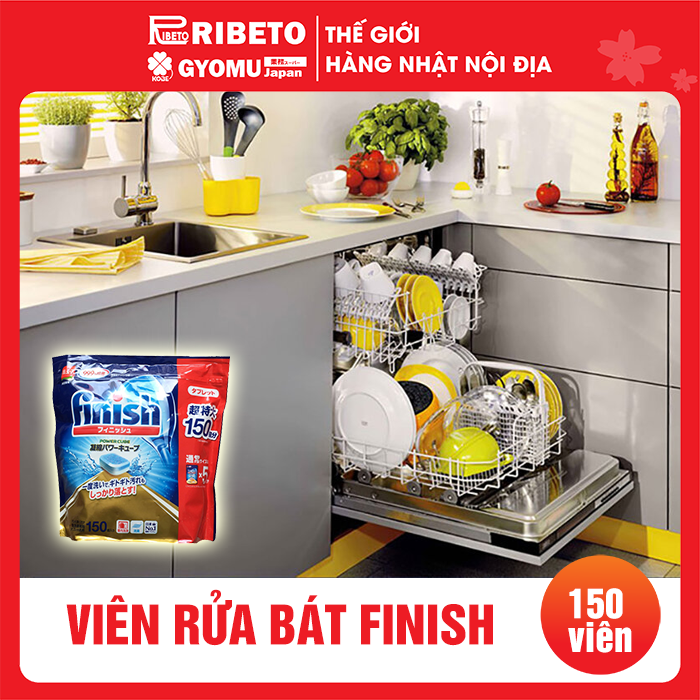 Viên rửa chén, rửa bát finish 150 viên/túi dùng cho máy rửa chén, rửa bát - Hàng nội địa Nhật