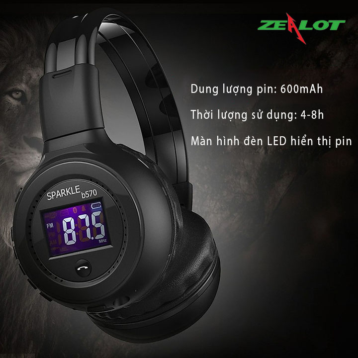 Tai nghe bluetooth chụp tai Zealot có màn hình hiện thị hàng chính hãng dành cho các game thủ chơi game nghe nhạc thỏa thích