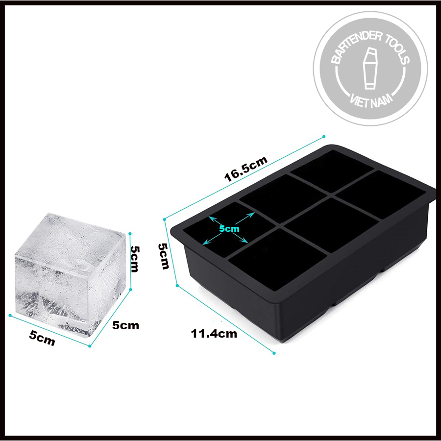 Khay silicon làm đá vuông 6 ô 5x5cm có nắp