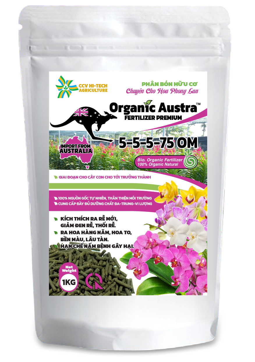 Phân bón cho hoa lan Organic Austra 5-5-5-75 OM tan chậm, viên nén dinh dưỡng hữu cơ chính hãng Úc (1KG)