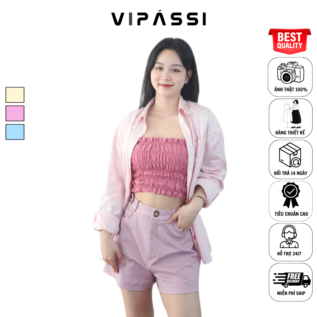 VIPÁSSI Áo Sơ Mi Nữ Tay Dài Form Rộng Họa Tiết Túi Đính Cá