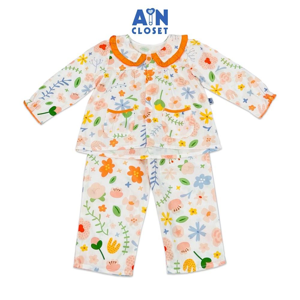 Bộ quần áo Dài bé gái họa tiết Hoa Lá Cam cotton - AICDBGS3DUDP - AIN Closet
