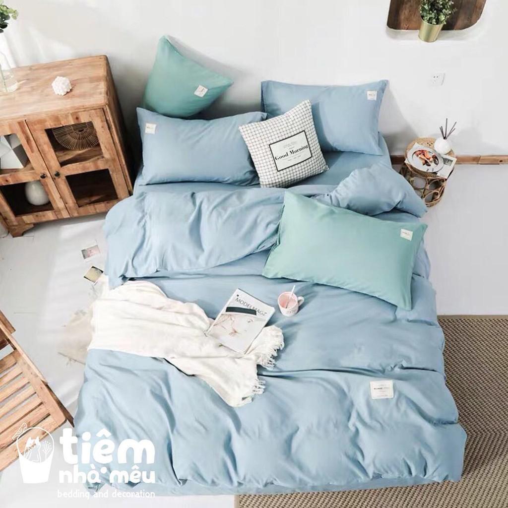 Bộ Chăn Ga Gối TCm6/m8/2m -Tiệm Nhà MêuSet 4 Món 2 Vỏ gối ,drap , vỏ chăn Cotton TC Trơn Basic Nhập Khẩu