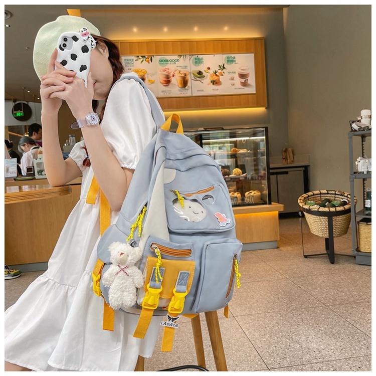 Balo đi học Phong cách Hàn Quốc chống thấm nước, điệu đà , rộng rãi, tặng kèm Sticker và Phụ kiện mây