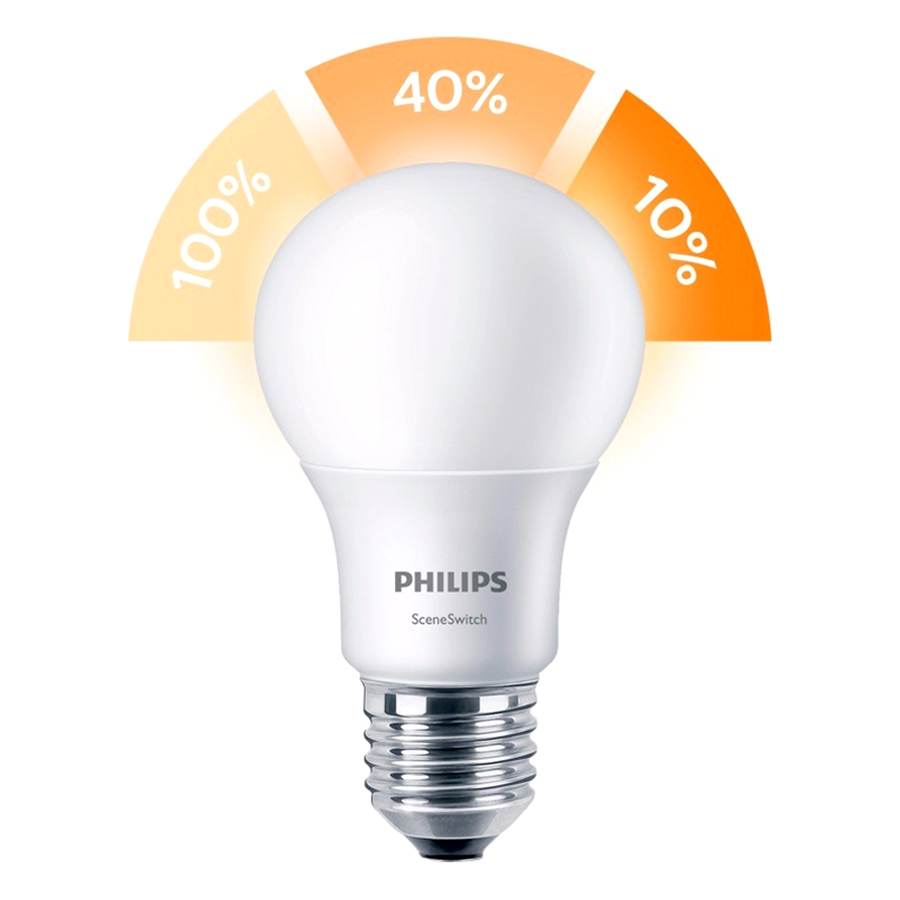 Bóng Đèn Philips LED Scene Switch 3 Cấp Độ Chiếu Sáng 9W 3000K E27 A60 - Ánh Sáng Vàng - Hàng Chính Hãng