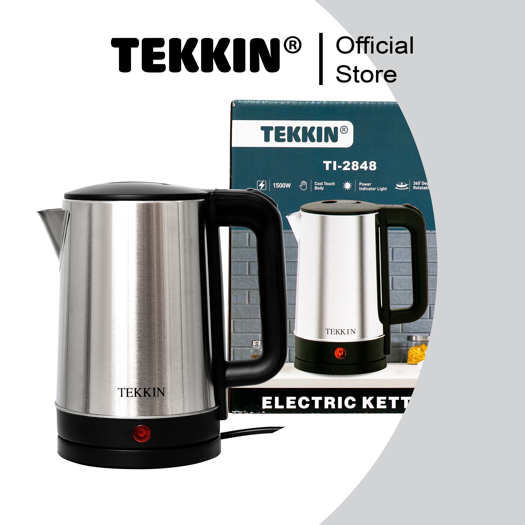 Ấm siêu tốc inox tự ngắt TEKKIN TI-2848 dung tích lớn 2.3L (dung tích sử dụng 1.8L) 1500W bảo hành 12 tháng - hàng nhập khẩu