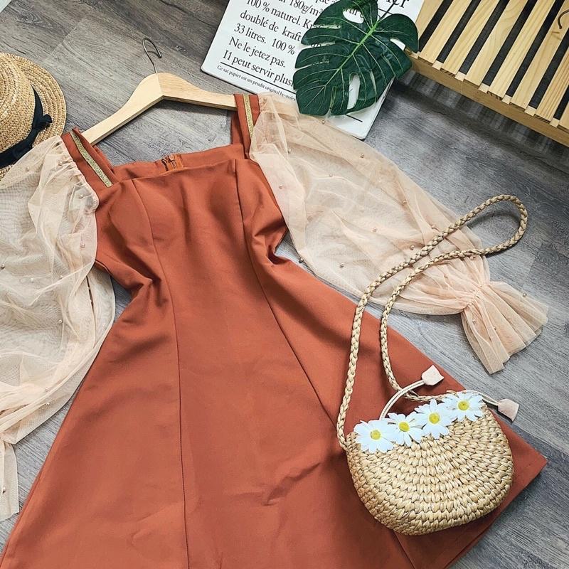 [] ĐẦM CHỮ A TAY LƯỚI ĐÍNH NGỌC
