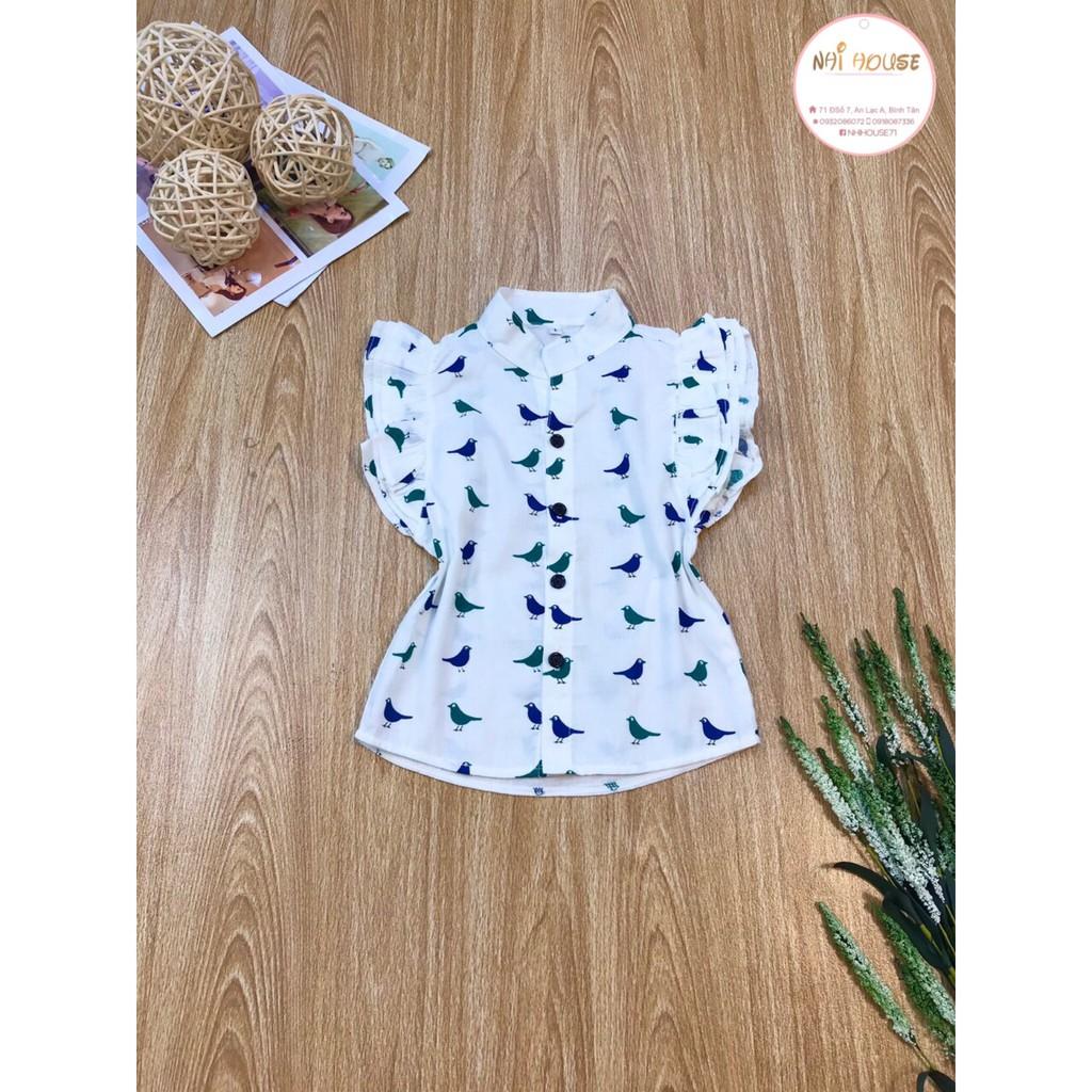 ÁO SƠ MI BÉ GÁI NHIHOUSE71 LINEN TAY CÁNH TIÊN HỌA TIẾT DỄ THƯƠNG