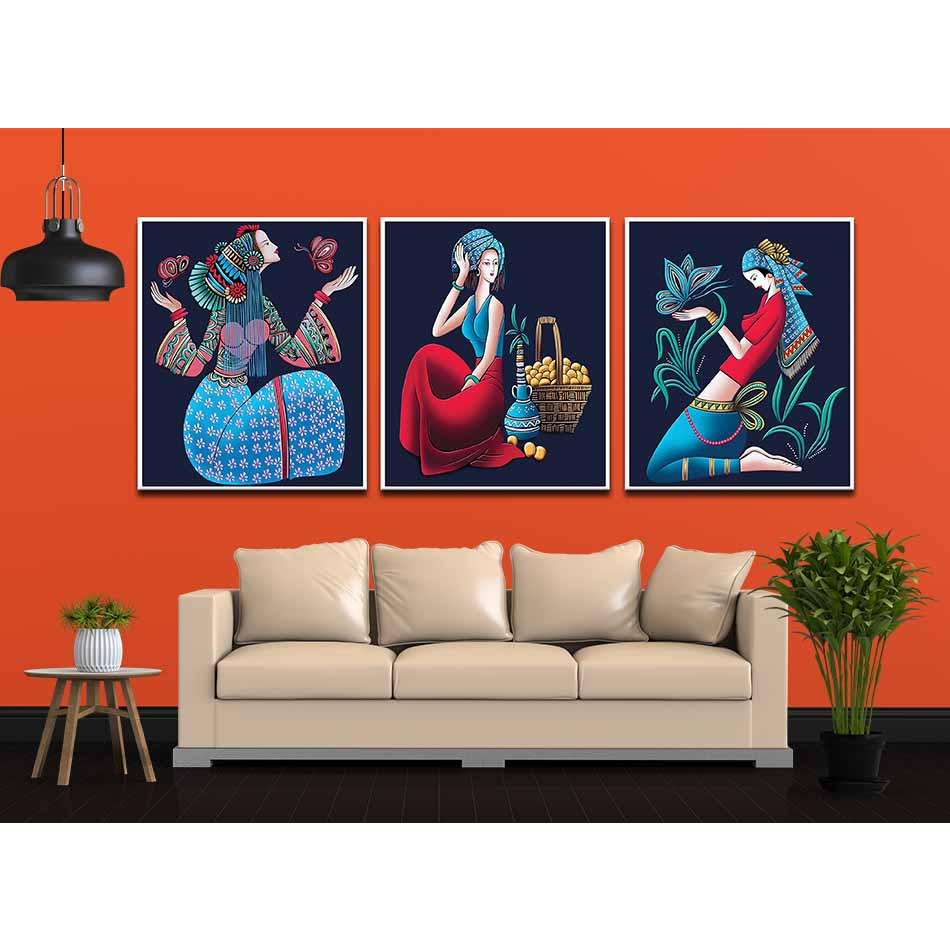 Bộ 3 tranh canvas decor cô gái - DC003