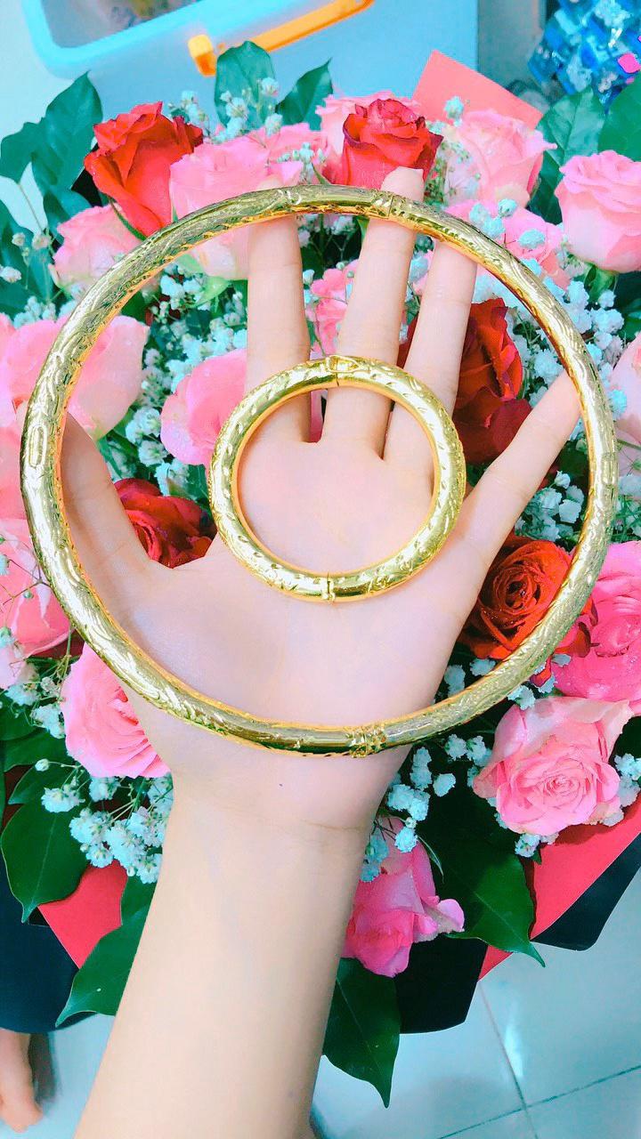 Combo kiềng cổ vòng tay cưới chạm rồng mạ 24k cao cấp E704