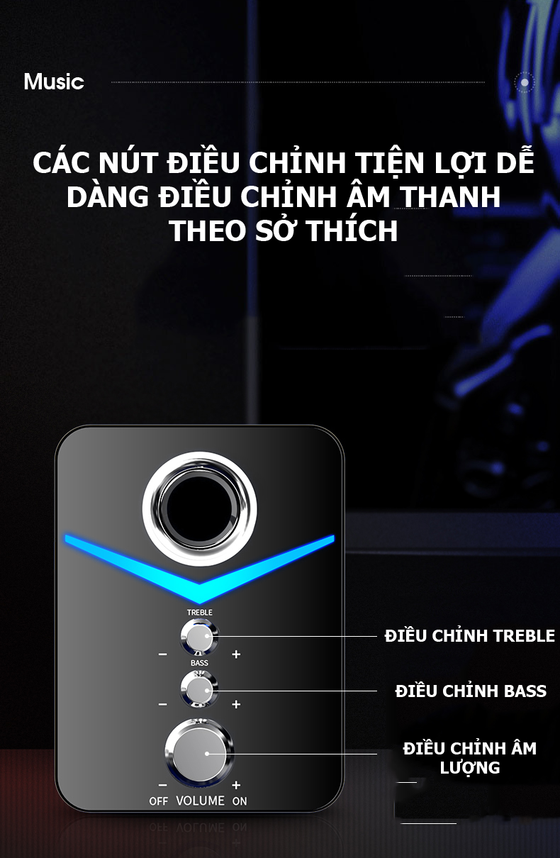 Loa vi tính có bluetooth MC-D211 thiết kế hiện đại với đèn led màu xanh âm thanh sống động