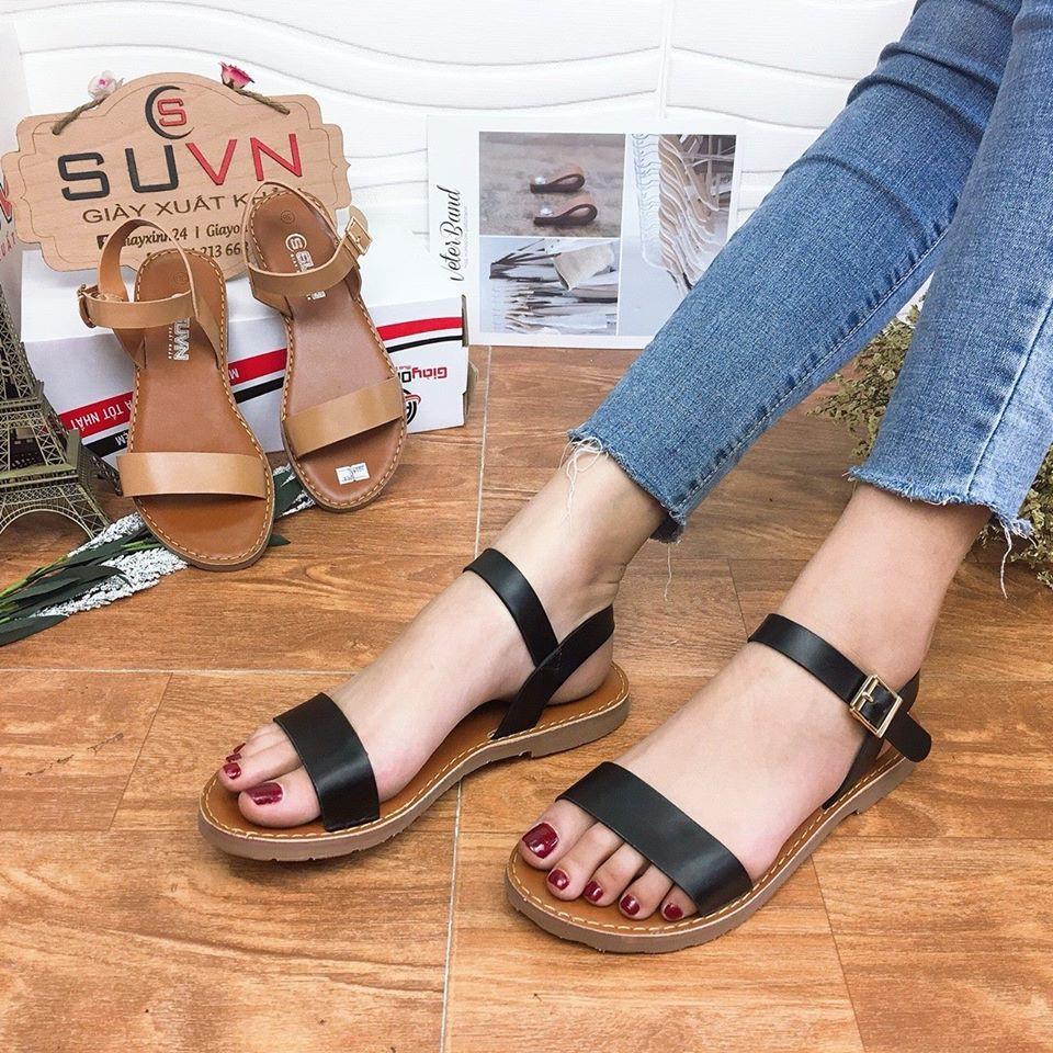 Sandal Đế Bệt Nữ Công sở Quai ngang Da mềm Chuẩn 9931