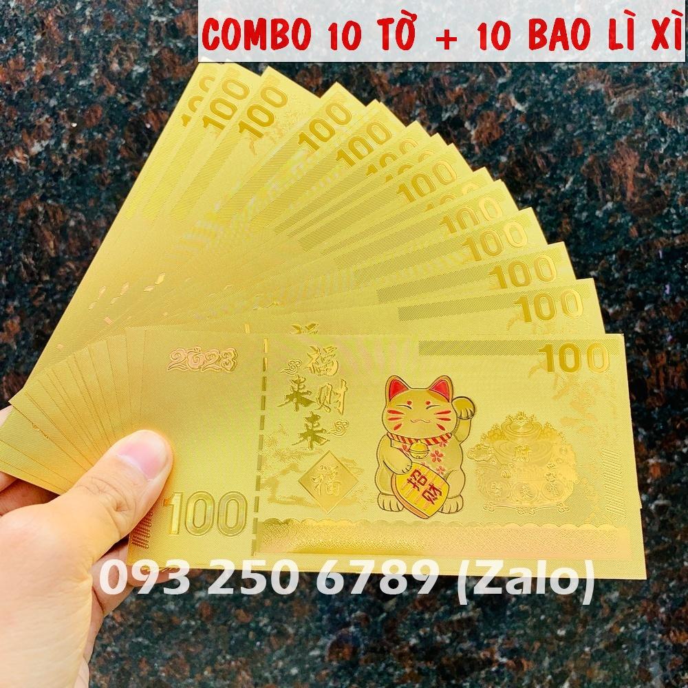 COMBO 10 Tiền Con Mèo Macao 100 Vàng Plastic 2023, kèm bao lì xì siêu kute - MẪU 1
