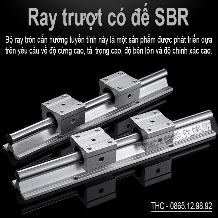 Thanh Ray Trượt Tròn Có Đế Phi 16mm (1 Thanh Ray SBR16 + 2 Con Trượt SBR16UU) Chịu Tải Cao Dẫn Hướng Chính Xác