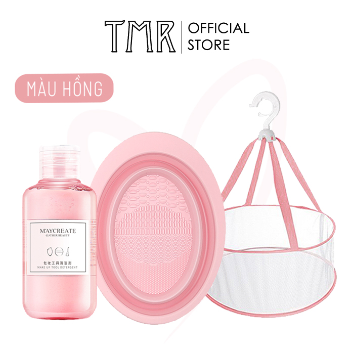 [Set 3] Bộ dụng cụ vệ sinh cọ trang điểm TMR Clean and Dry Combo set giỏ phơi cọ, nước rửa cọ tiện lợi