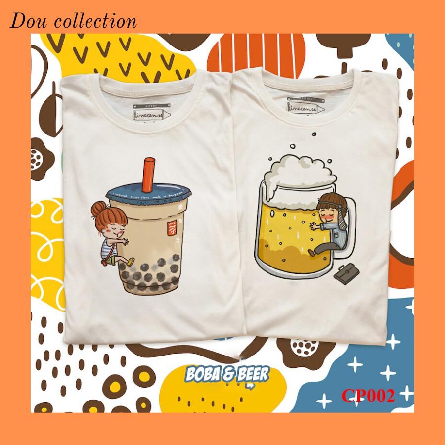 SET 2 Áo Cặp Couple Tay Ngắn Nam Nữ Thiết Kế Họa Tiết Dễ Thương - Form Unisex - Chất Cotton - Mã AT042