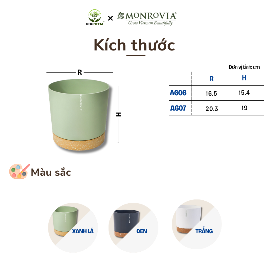 Chậu tự tưới thông minh Monrovia cho hoa, cây cảnh trong nhà và ngoài trời hình trụ tròn