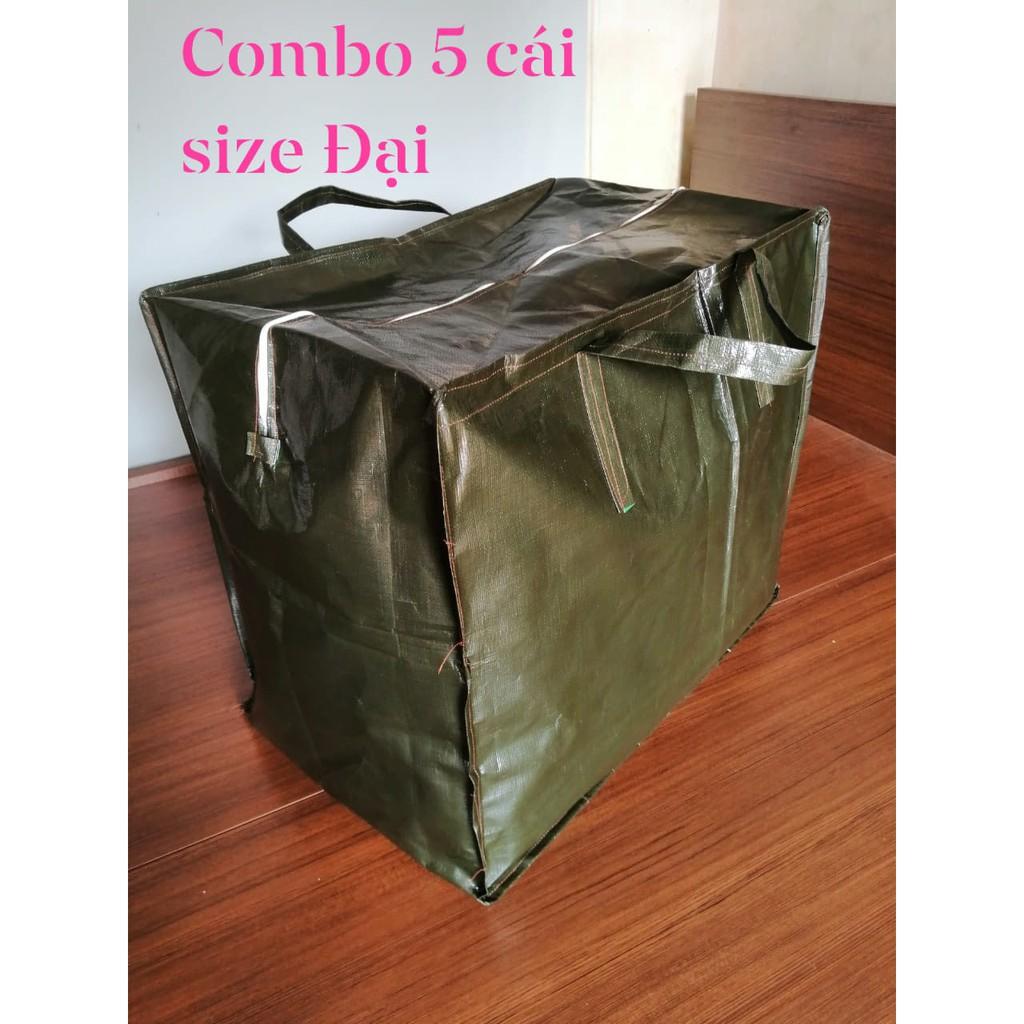 Combo 5 túi bạt dứa xanh rêu to, dày XXL đựng quần áo chăn màn, hàng hóa - hàng đẹp, chất lượng