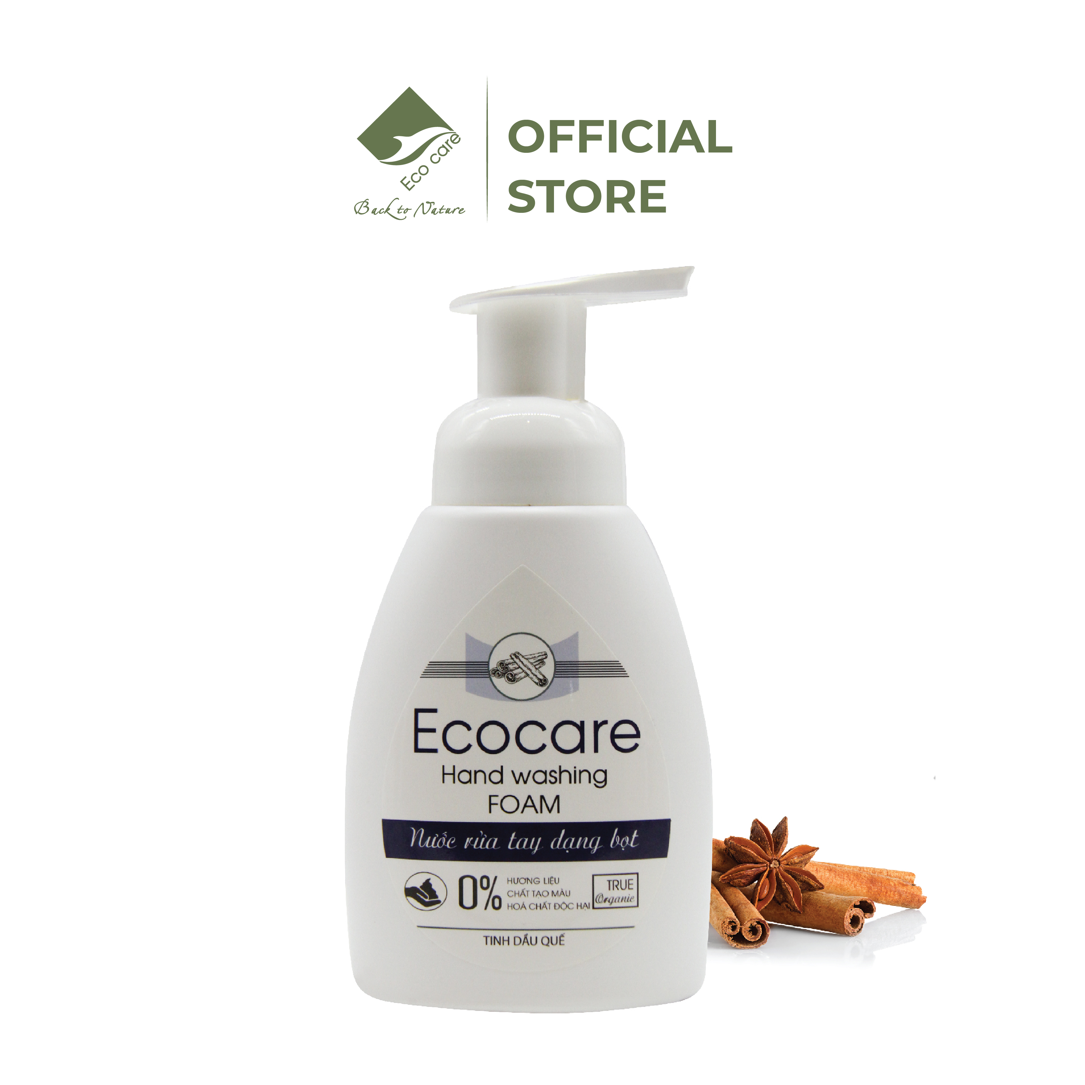 Nước rửa tay hữu cơ diệt khuẩn dạng bọt tinh dầu Quế 250ml thương hiệu Ecocare