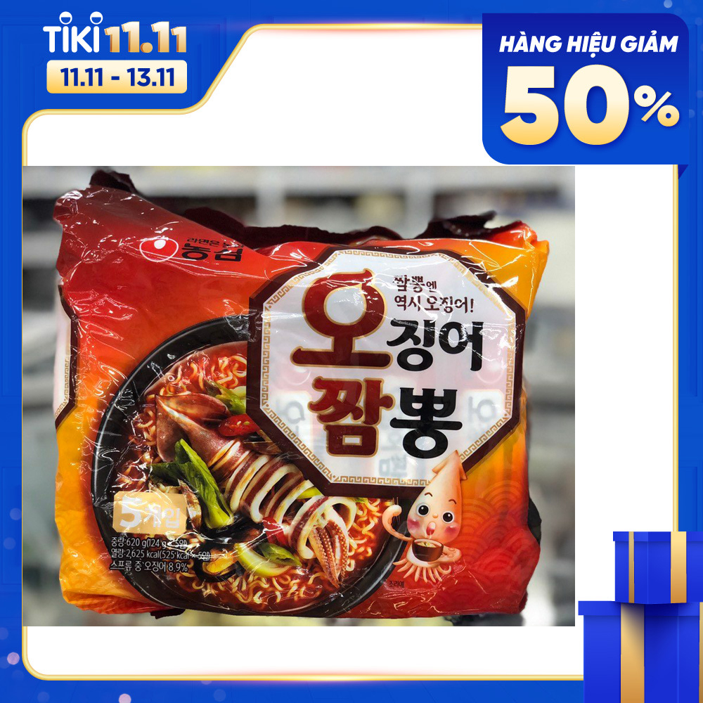 Bịch 5 Gói Mì Mực Hải Sản Champong Nongshim Hàn Quốc (124 gam / gói)