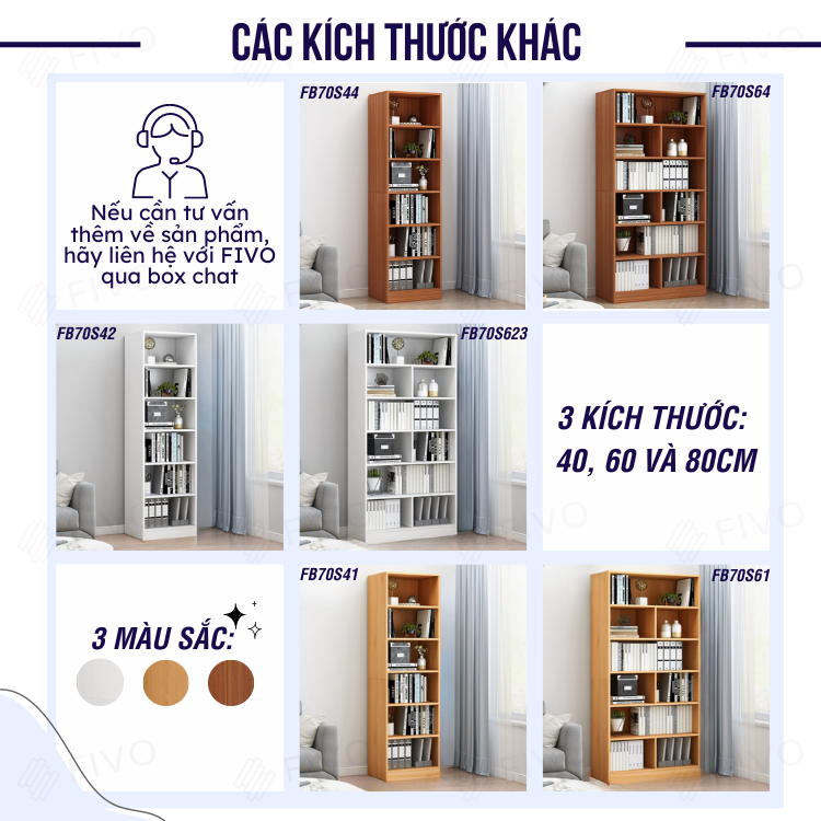 Kệ Sách Đứng Gỗ MDF FIVO FB70 6 Tầng Chia Nhiều Ngăn - Hàng Chính Hãng