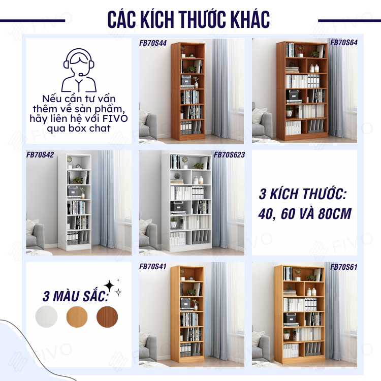 Kệ Sách Đứng Gỗ MDF FIVO FB70 (80 x 24 x 178cm) 6 Tầng Chia Nhiều Ngăn (Có Tấm Lưng Phía Sau) - Hàng Chính Hãng