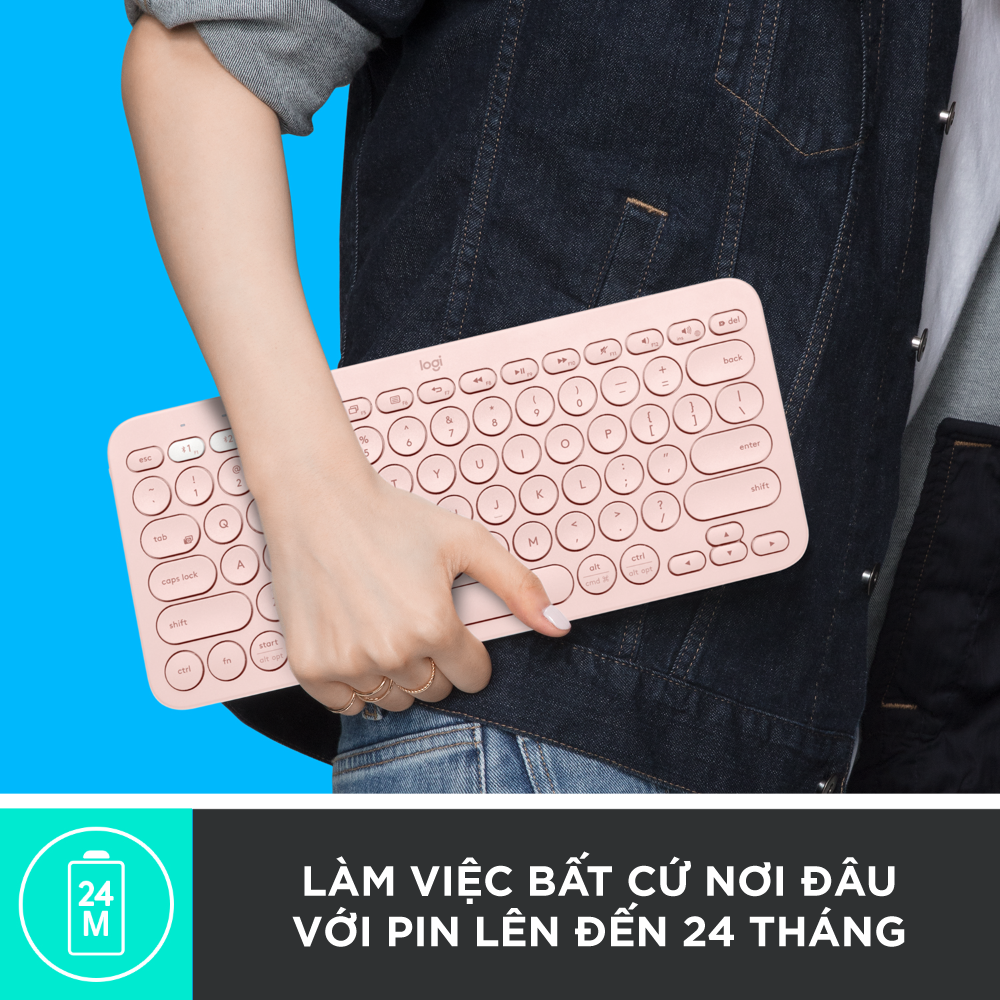 Bàn phím không dây Bluetooth Logitech K380 - Kết nối 3 thiết bị, giảm ồn, gọn nhẹ dễ mang đi, phù hợp Mac/ PC/ Laptop/ Điện thoại - Hàng chính hãng - Màu Hồng