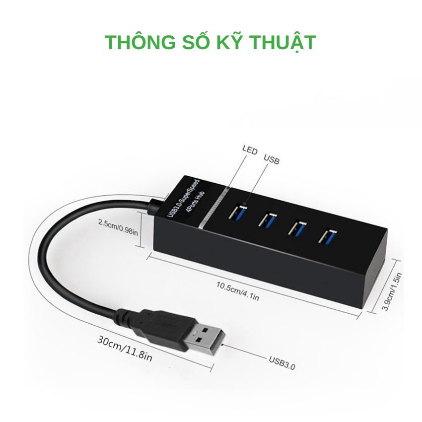 Hub USB 3.0 tốc độ cao cổng chia USB 4 cổng mở rộng kết nối chuyển đổi cho laptop, máy tính