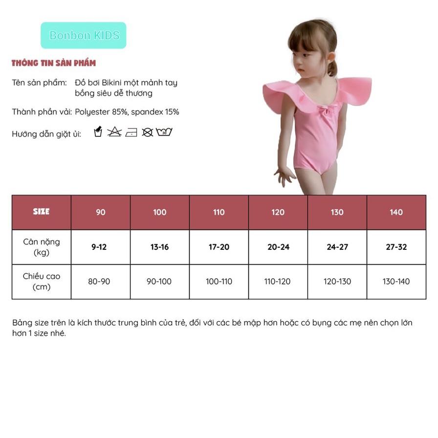 Đồ bơi trẻ em dành cho bé gái Bikini liền thân bèo cổ hoa hồng hở lưng cột nơ