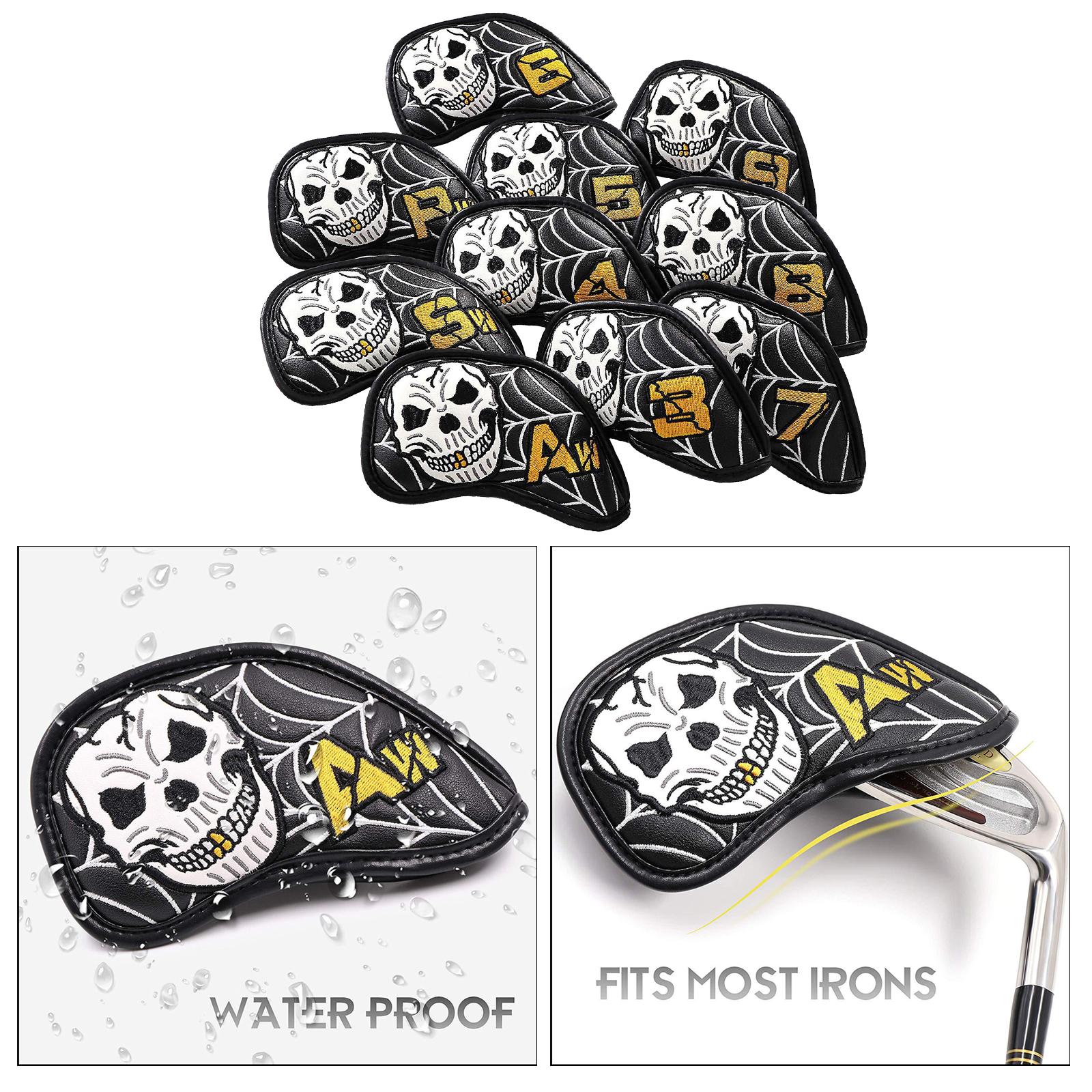 10 pcs Golf Iron Head Covers, Club Headcover Set, PU Leather Skull Pattern Golf Iron Head Covers Set Fit All Brands Irons