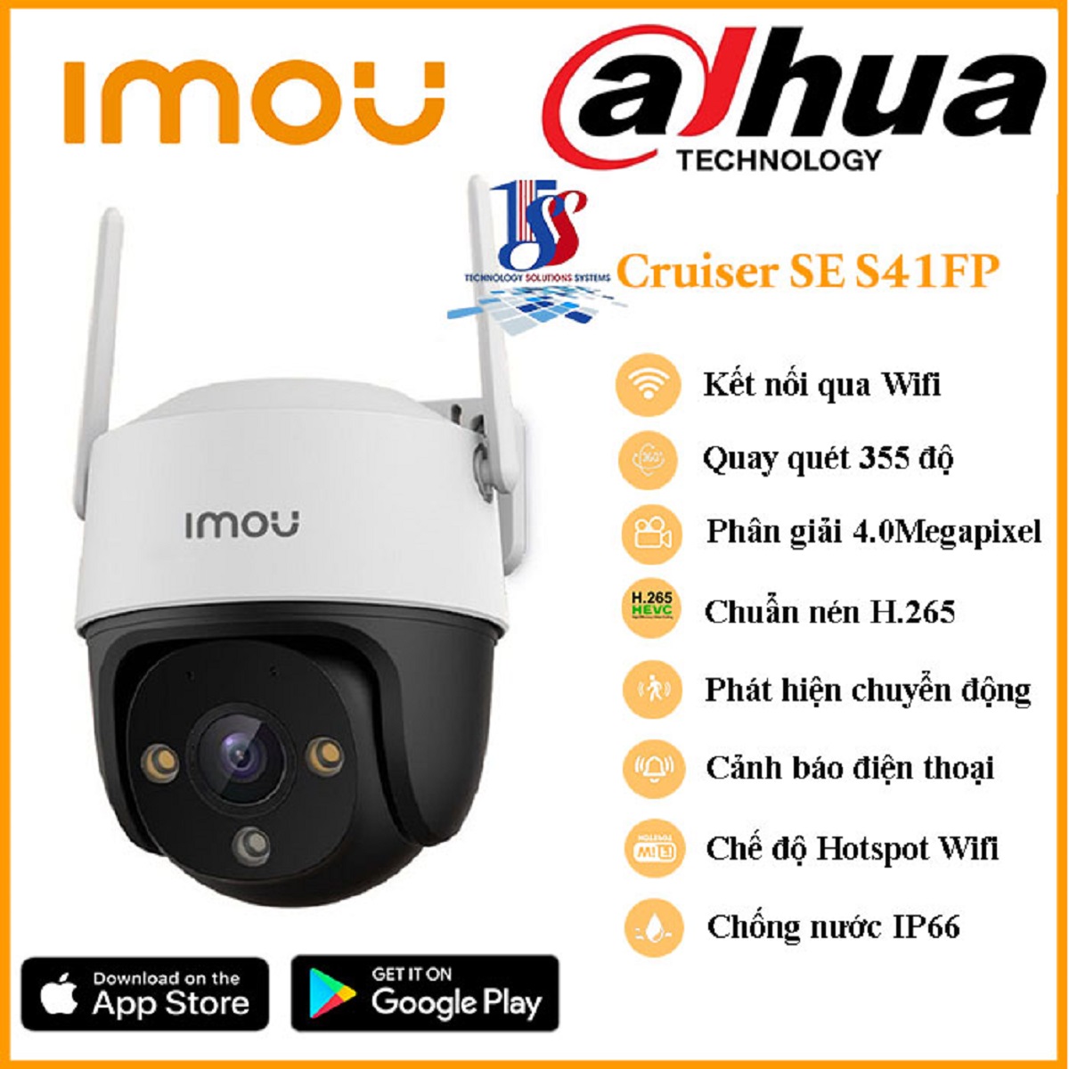 Camera wifi ngoài trời imou Cruiser SE 4MP IPC-S41FP 4.0 Megapixel, chống nước, xoay qua app, fullcolor màu ban đêm, có mic thu âm - Hàng chính hãng bảo hành 24 tháng