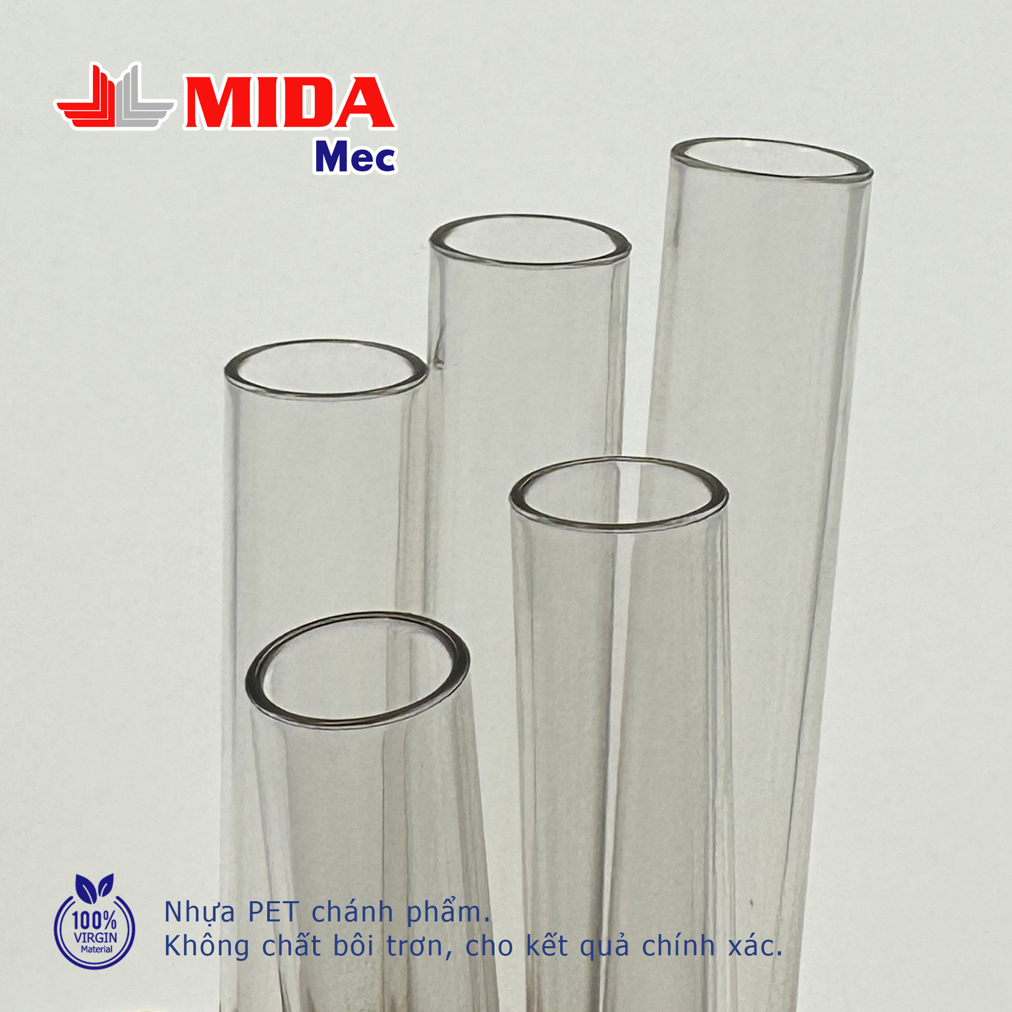 Ống nghiệm nhựa MidaMec 13x100 PS không nắp đóng gói 250 cái/bao