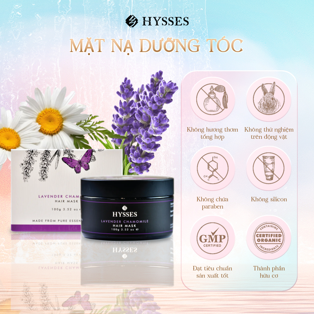 Mặt Nạ Tóc Cao Cấp Hysses Hair Mask Cho Da Đầu Nhạy Cảm, Hỗ Trợ Mọc Tóc, Cho Bóng Mượt, Hạn Chế Rụng Tóc Với Tinh Dầu Oải Hương - Cúc La Mã Hữu Cơ Tự Nhiên