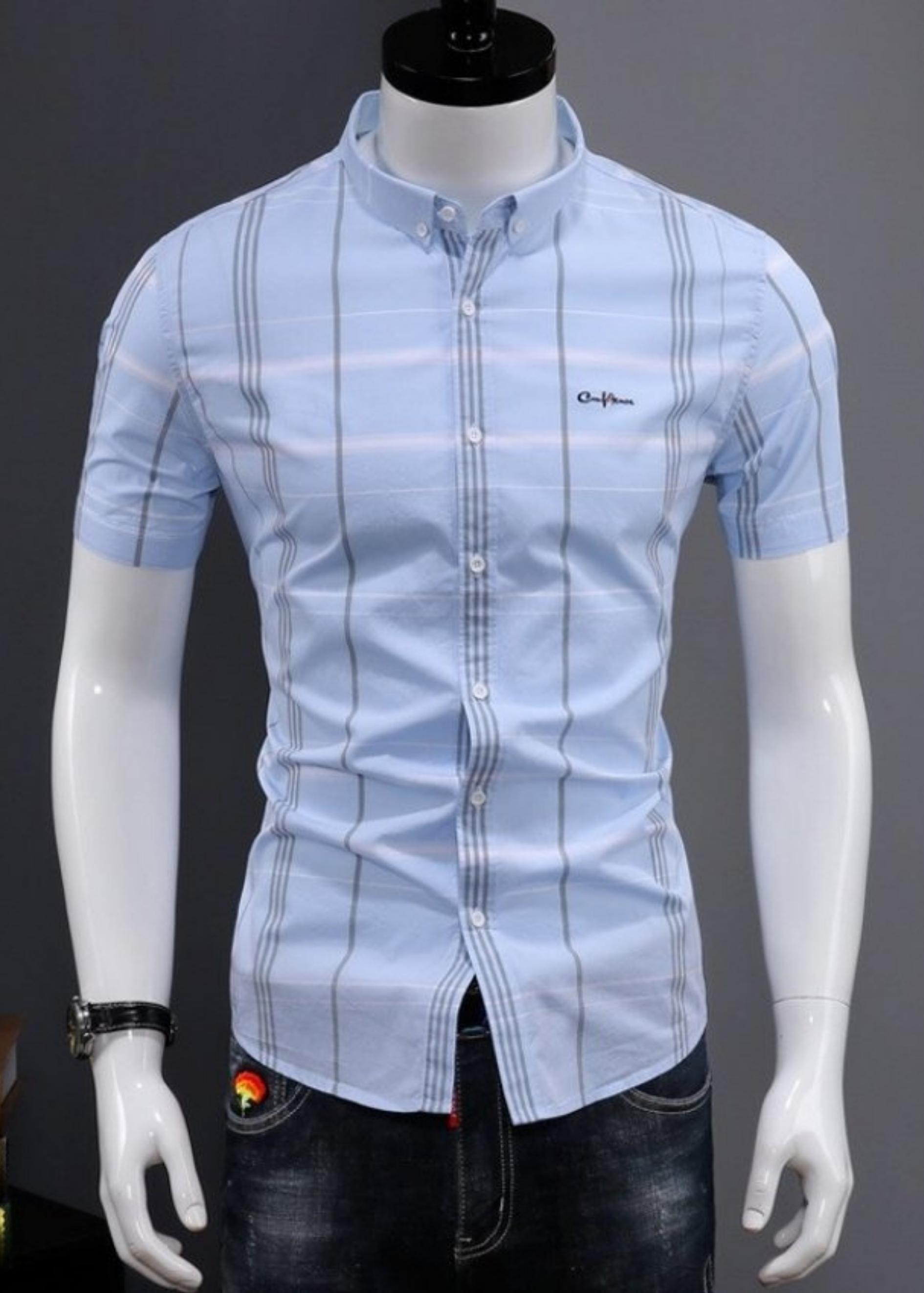 Áo Sơ Mi Nam Caro Phối Chữ Ngắn Tayoe Mã 01 Thời Trang Nam Công Sở Thiết Kế Lịch Lãm Nam Tính Và Sang Trọng