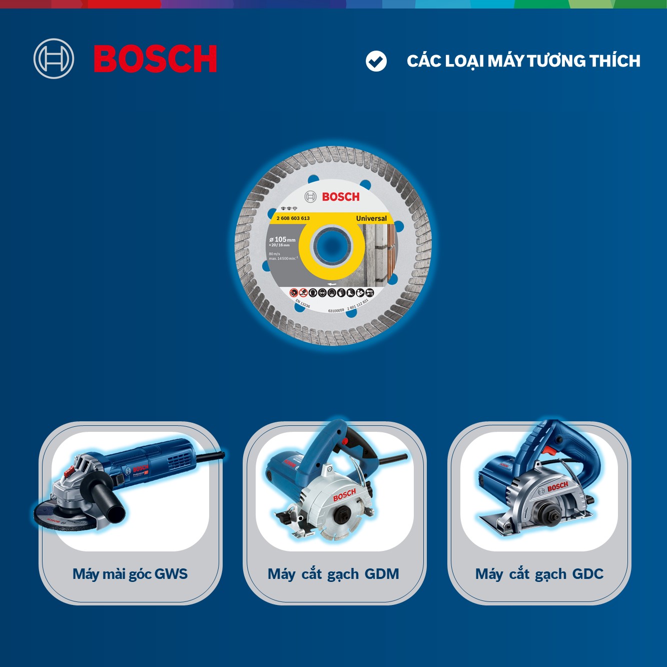 Đĩa cắt kim cương Bosch Turbo 105x16mm đa năng