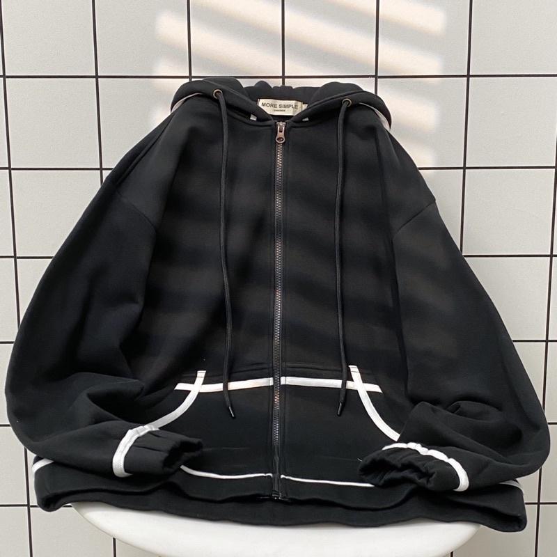 Áo Khoác Hoodie Zip Line Nổi Nỉ Lót Bông Dày Dặn Unisex