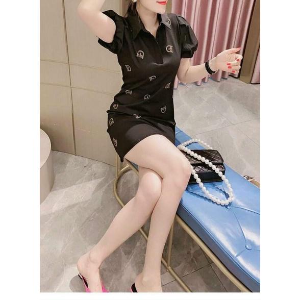 HÀNG NHẬP - ĐẦM THUN CHỮ ĐÍNH ĐÁ PHỐI TAY VOAN
