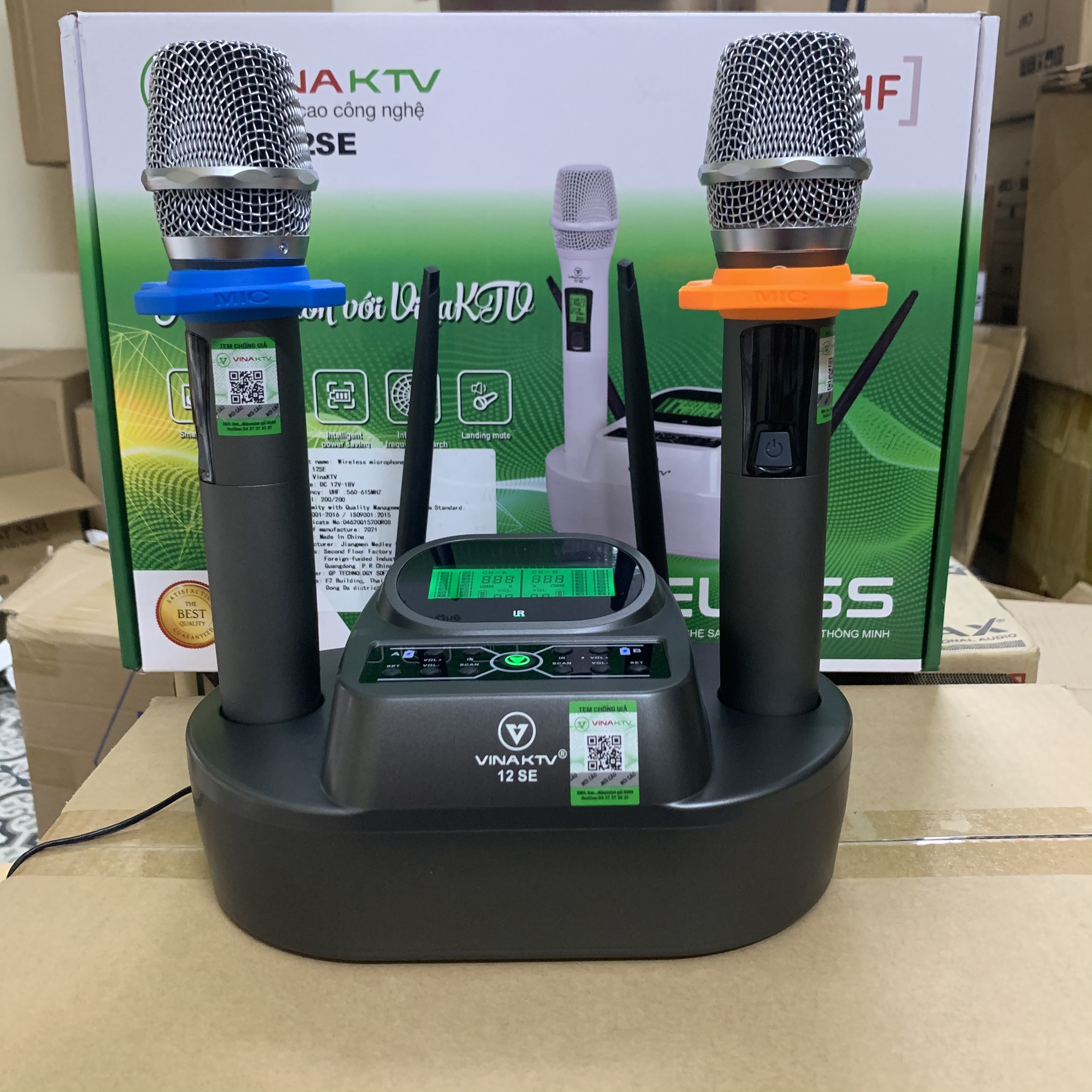 Micro karaoke không dây cao cấp VinaKTV 12SE - Sử dụng pin sạc, có cảm biến tự ngắt, gia tốc - Hát nhẹ, bay, chống hú tốt - Hàng chính hãng