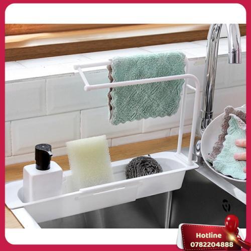 Kệ Nhựa Dài Co Dãn Để Bồn Đựng Đồ Rửa Chén, Có Khay Treo Khăn Lau Tay Nhà Bếp Mới - Giao Màu Ngẫu Nhiên - Miễn Phí Vận Chuyển