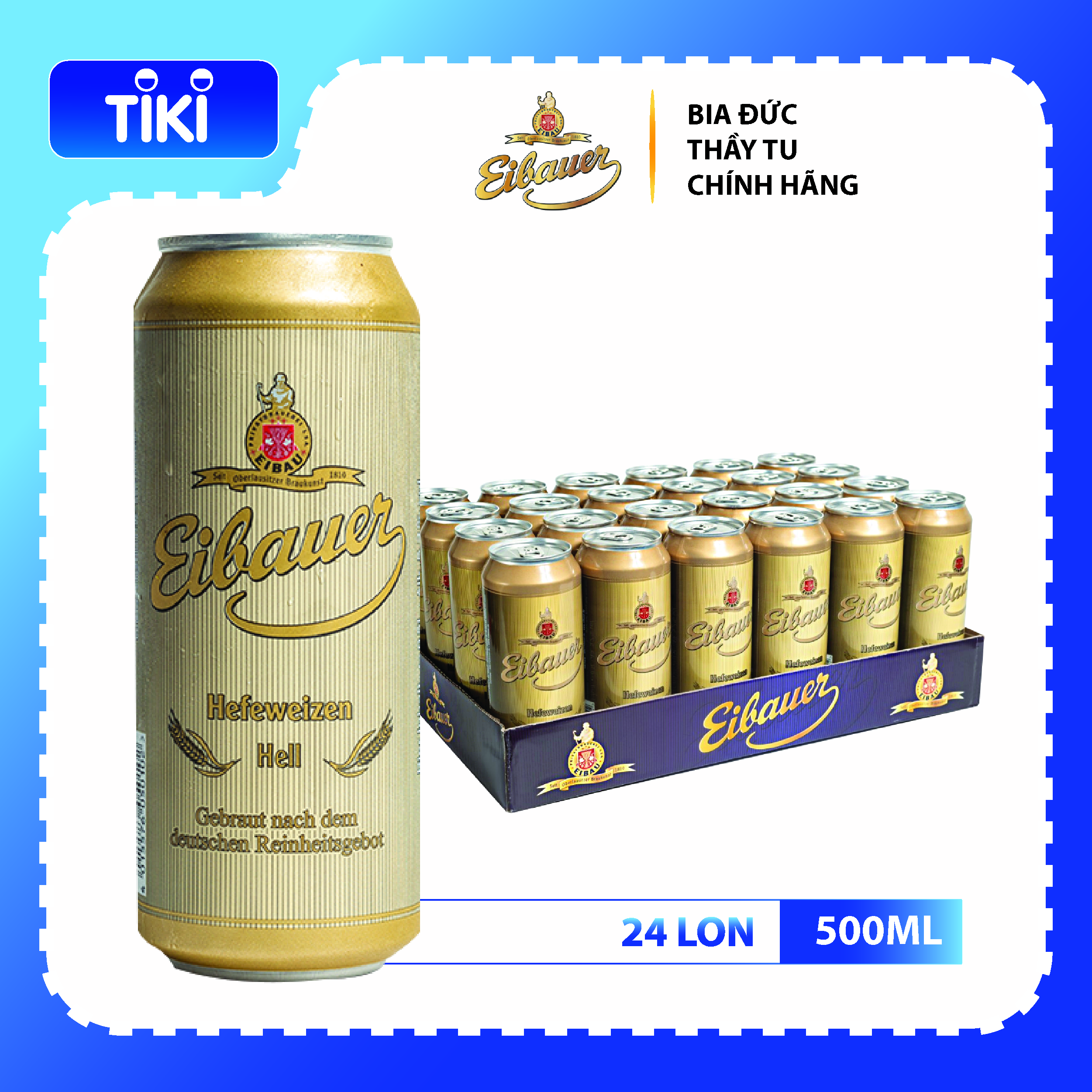 [BIA ĐỨC NHẬP KHẨU] Thùng 24 Lon Bia Thầy Tu EIBAUER HEFEWEIZEN HELL 5.2% 500ml - Bia Tươi Men Sống Thượng Hạng - Bia Đức Nhập Khẩu Chính Hãng