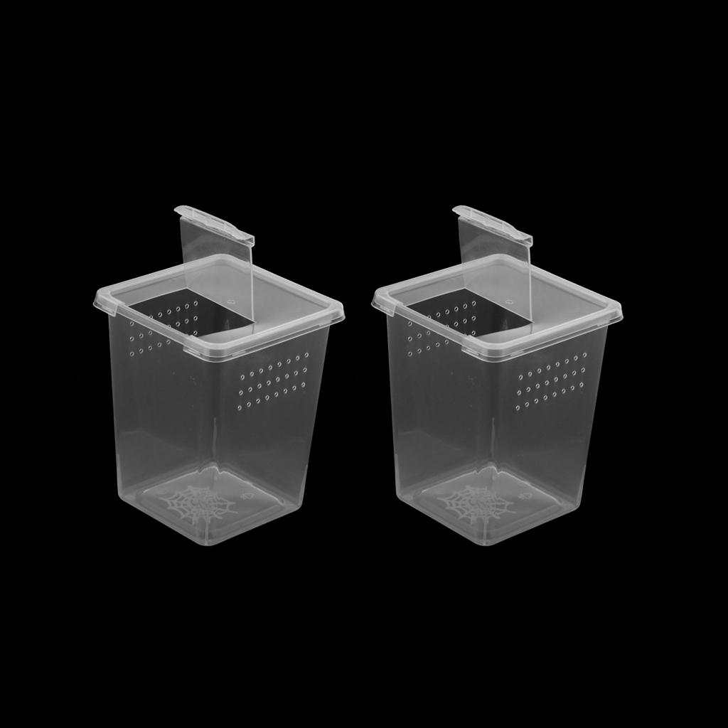 2x Clear Plastic Insect Spider Habitat Feeding Box Cage Container 3x3x4 inch